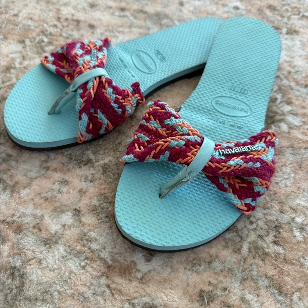 Havaianas Women's YOU ST. TROPEZ Blue Red Braided Sandals Flip Flops | Size 6